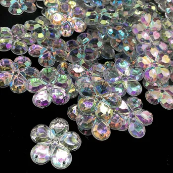 15pcs 25mmCrystal AB Flor de Costura Flatback Strass Acrílico Esferas de Costurar Em Strass de cristais, Pedras DIY Roupas Decoração