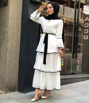 WEPBEL Muçulmano Abaya Vestido de árabe Babados da Moda de Manga comprida Túnica Mulheres Casual Senhoras Islâmica Maxi Vestidos Longo