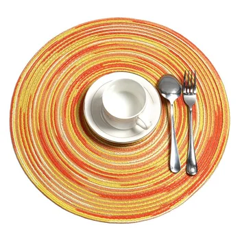Rodada Esteira Conjunto de 6 Colorido Trançado Esteira para Mesas de Jantar da Festa de Decoração (arco-íris Amarela, 6)