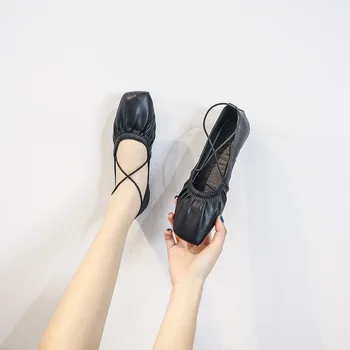 Casual Mulher Sapato-Partida Suave Feminino Calçados de Slip-on Modis Outono Dedo do pé Quadrado Sapatilhas Vestido Deslizar Sobre 2021 Queda Cruz de Nova