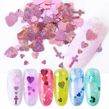 Brilhante Espelho De Unhas De Paetês Amor Em Forma De Coração Em Forma De Cruz Manicure Acessórios Decorativos Nail Art Design Glitter Pigmento Em Pó