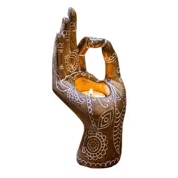 1pc Buda Suporte de Vela Mudra Mão de Mesa Tealight Decoração Colecionáveis Bonecos Festival Iluminado Acessórios para a Decoração Home