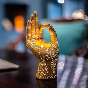 1pc Buda Suporte de Vela Mudra Mão de Mesa Tealight Decoração Colecionáveis Bonecos Festival Iluminado Acessórios para a Decoração Home