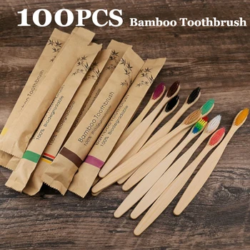 50/100Pcs de Bambu Escova de dentes Eco-Friendly de Cerdas Macias Fibra de Adultos Escovas de Dentes Escova de Alça de Sólidos Orais Limpeza de Ferramentas de Cuidados