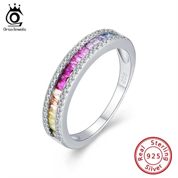 ORSA JÓIAS de Prata 925 arco-íris CZ Anéis de Dedo para as Mulheres aliança de Casamento Noivado de Qualidade Superior Charme Jóias 2021 EQR16