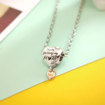 Prata 925 Esterlina de coração em forma de Mãe Amor de metal charme ajuste original prata pulseira ou colar as mulheres de jóias de moda