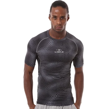 J1301-Treino de fitness homens de manga Curta t-shirt dos homens térmica muscular, musculação desgaste de compressão Elástica Slim roupas exercício