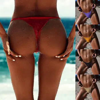 2018 Mulheres Novos Trajes De Banho Troncos Mulheres Brasileiras Senhoras V Tanga Atrevida Ruched Fenda Do Bikini Swimwear Moda Praia