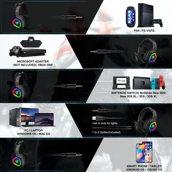 Profissional de som hi-fi Surround Jogo de Fones de ouvido USB de 3,5 mm para Jogos com Fios de Fone de ouvido de Luz RGB Com Microfone Para PS4 PS5 PC Portátil