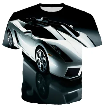 Verão de Homens Lamborghini Carro esportivo 3D Impresso T-Shirt Rua Bugatti Veyron Carro de Manga Curta Ferrari Racing Legal Topo