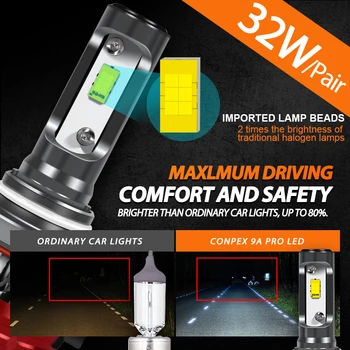 Conpex 2pcs carro farol lâmpada H7 led auto canbus H4 H1 H3 H11 H8 9005 900612v-24v 32W Alta Baixa Feixe de LED Farol de Nevoeiro