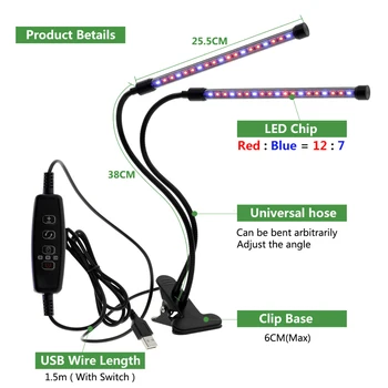 Luzes da noite para a Planta USB LED Phytolamps ambiente de Trabalho Clipe Fito Lâmpadas Decoração do Quarto Crescer Luz com Temporizador Ajustável Tabela Luzes