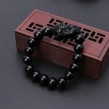 Feng Shui Pedra Obsidiana Riqueza Pi Xiu Pulseira Atrair Riqueza e Boa Sorte