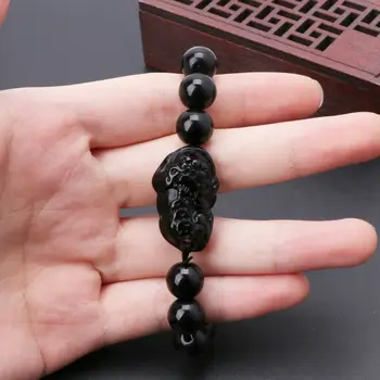 Feng Shui Pedra Obsidiana Riqueza Pi Xiu Pulseira Atrair Riqueza e Boa Sorte