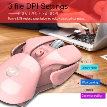 Recarregável sem Fio Mouse em Silêncio Clique em Design Mouses sem Fio USB Rato para computador Portátil Notebook Desktop 1600dpi Ajustável