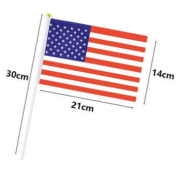 10pcs de 4 De julho de Mini Bandeira Americana de Mão Com Pólo Manga Estrelas Listras Faixa de Estilo Para a Decoração Home Acessórios Ferramentas