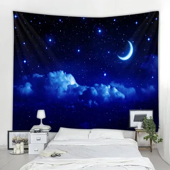Noite de céu estrelado grande tapeçaria paisagem lua sala de estar, quarto pendurado pano boêmio psicodélico decoração de parede 6 tamanhos