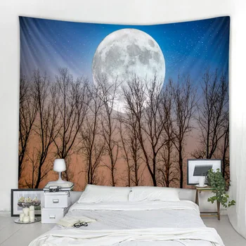 Noite de céu estrelado grande tapeçaria paisagem lua sala de estar, quarto pendurado pano boêmio psicodélico decoração de parede 6 tamanhos