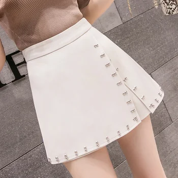 2021 Saia Shorts Nova Moda Casual Elegante Coreano Shorts Beading Elegante Mulheres Zíper Sexy Vintage Curto Verão Feminino Calças