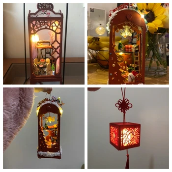 DIY Chinês Caixa de Luz de Casa de Boneca Kit Montado Móveis em Miniatura Mini Latern Casa Casa de bonecas Roombox Brinquedos para Adultos Presentes