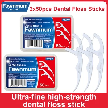 Fawnmum Fio Dental Vara 2x50Pcs/Jogos Clássicos Ultra-Fino Palito Vara Escova Interdental Família a Limpar os Dentes Oral Ferramentas de Cuidados