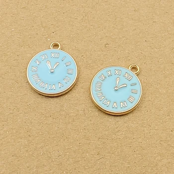 10pcs 15x17mm esmalte relógio charme para fazer jóias e artesanato brinco pingente de colar, pulseira de charme