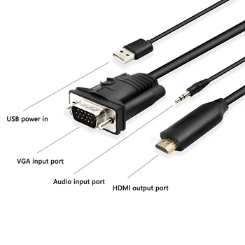 1,8 m VGA para HDMI Conversor de Áudio Adaptador de Cabos de 1080P para Monitor HDTV Projector PC PS3