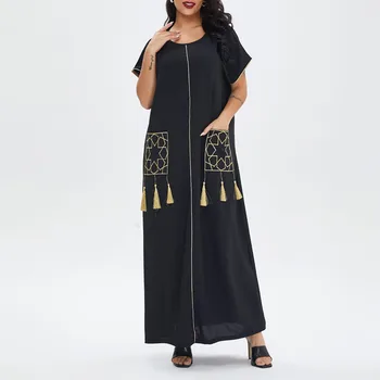 2021 Muçulmano Verão Curto da Luva das Mulheres Vestido de Túnica Muçulmano do Oriente Médio em Dubai vestimenta Islâmica