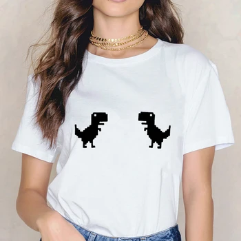 Dinossauro Impresso T-Shirt das Mulheres 90 Gráfico T-Shirt Harajuku Tops Tee Bonito de Manga Curta Animal Camiseta Feminina Tshirts