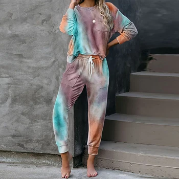 2020 Outono Tie Dye pijama conjunto de mulheres Dormir Vestir Pijamas Conjunto de Mulheres Pijama Conjunto de Sala de Desgaste de Dormir Conjunto de Mulheres de Dormir