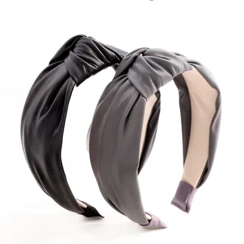2020 Natal Vintage Sólidos de Couro PU Moldura Hairband Mulheres da Cruz Turbante Cabeça de Meninas Clipe de Acessórios de Cabelo Opaska Fazer Wlosow