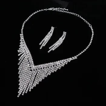 CSHOU174 Bonita popular zircão de borla colar brinco de definir a cadeia de casamento nupcial jóias de 2 peças de conjunto
