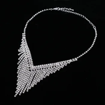 CSHOU174 Bonita popular zircão de borla colar brinco de definir a cadeia de casamento nupcial jóias de 2 peças de conjunto