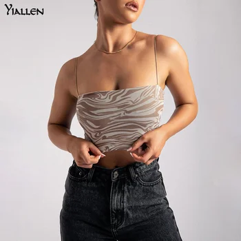 Yiallen Moda Y2k Textura Impressão Gráfica Feminino Camisole 2021 High Street e Casual Selvagem Slim Mulheres Top de Verão, Novo Topo de Mulheres