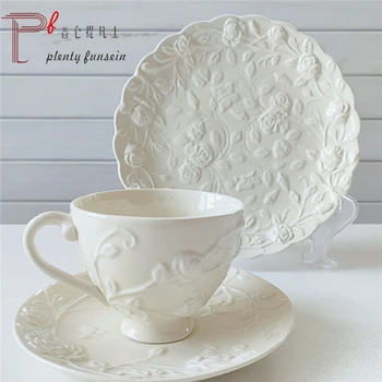 Europeia xícara de café e pires conjunto de chá da tarde copa pesado tridimensional rosa pálido amarelo prato de cerâmica placa