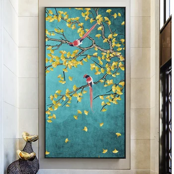 Magpies Flores Aves Arte de Parede de Pôsteres e Impressões de Estilo Chinês, Óleo sobre Tela Pintura a Arte de Parede de Imagem para a Sala de estar Sem Moldura