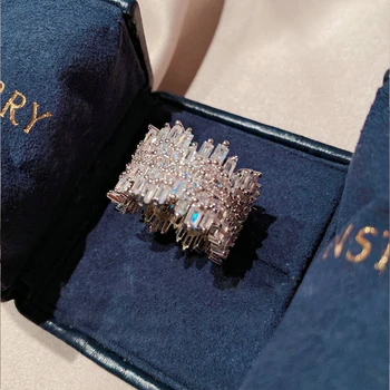 2020 Novo de Luxo Irregular Zircão Emendados 925 Prata Esterlina de Casamento Bandas Dedo Anéis de Noivado Prmoise Anel de Presente para as Mulheres