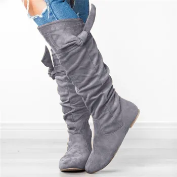 Feminino Botas Longas de Couro Sapatos de Senhoras da Moda de Inverno Casual Linda Amarrada na altura do Joelho Longas Botas Casuais Sapatos Mulheres