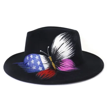 Fedoras para as mulheres caput femme chapéu de jazz chapéu chapéu de feltro, pintados à mão, hatfashion chapéu fedora boné preto de aba larga do chapéu western cap
