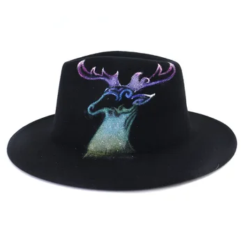 Fedoras para as mulheres caput femme chapéu de jazz chapéu chapéu de feltro, pintados à mão, hatfashion chapéu fedora boné preto de aba larga do chapéu western cap