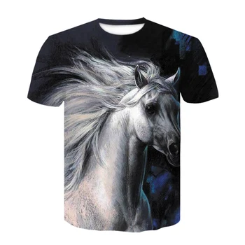 Moda nova impressão 3D cavalo série animal padrão T-shirt dos homens verão respirável leve de manga curta casual divertido menino tshirt