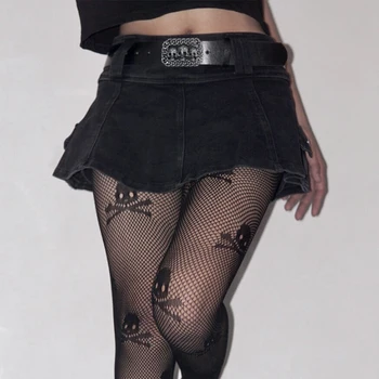 AltGirl Harajuku Y2k Saia do Denim das Mulheres Dark Gótica Streetwear Mini-Saia com Cinto com Caveira Shopping Gótico Punk Grunge Sexy Emo Clubwear