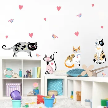 Gatos lindos Animais dos desenhos animados de Adesivos de Parede Criativo Gato Geladeira Adesivo de Parede de PVC Adesivos de Decoração para Quarto de Crianças, Decoração