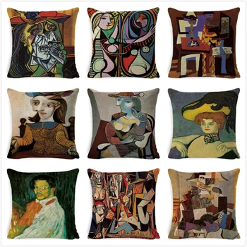 Vintage De Decoração De Capas De Almofada Pablo Picasso Pinturas Decortive Travesseiro De Noite Estrelada Arte Abstrata Almofada Caso De Linho Pillocase