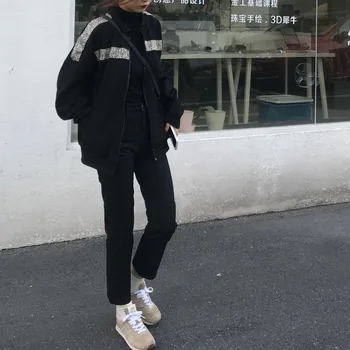 Calça Jeans reta Mulheres coreano Chique Cintura Alta de Todos-jogo Simples Preto Adolescentes de Jeans, Calças Diário Faculdade de Moda Macio Femme Roupas