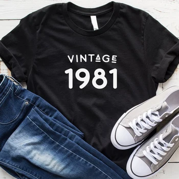 Clássico de 1981, T-Shirt das Mulheres De 40 Anos de Idade, 40 de Presente de Aniversário de Meninas Mãe, Esposa, Filha Parte Superior Camiseta de Algodão Streetwear Camiseta