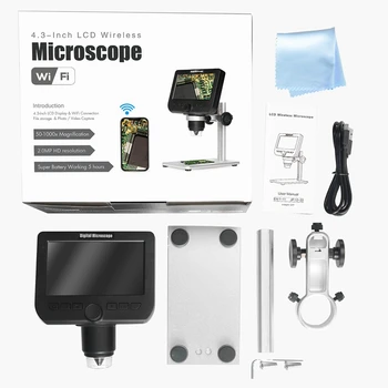 1000X recarregável Digital sem Fio wi-Fi Microscópio de 4.3 Polegadas Lcd 1080P Sn 8 Led Câmera de 2Mp nifier para Ios, Android Ganhar