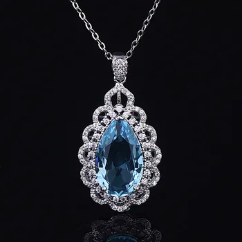 NPKDS de Luxo Feminino Gota de Água Grande Mar Azul Cristal de Zircão Colar Pingente Elegante Retro Estilo de Corte Colar do Casamento