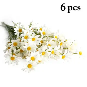 6pcs 5 Cabeças/Ramo de Seda Dasiy Flores Artificiais Decorativos Estame Pequena Daisy para Decoração de Casamento Decoração da Casa Falso Flores