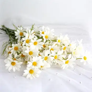 6pcs 5 Cabeças/Ramo de Seda Dasiy Flores Artificiais Decorativos Estame Pequena Daisy para Decoração de Casamento Decoração da Casa Falso Flores
